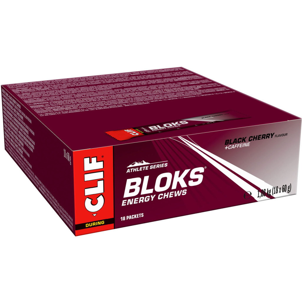 Clif Bloks Energy Chews - Black Cherry + Caffeine - 18 x 60 gram (THT 3-3-2026) 1