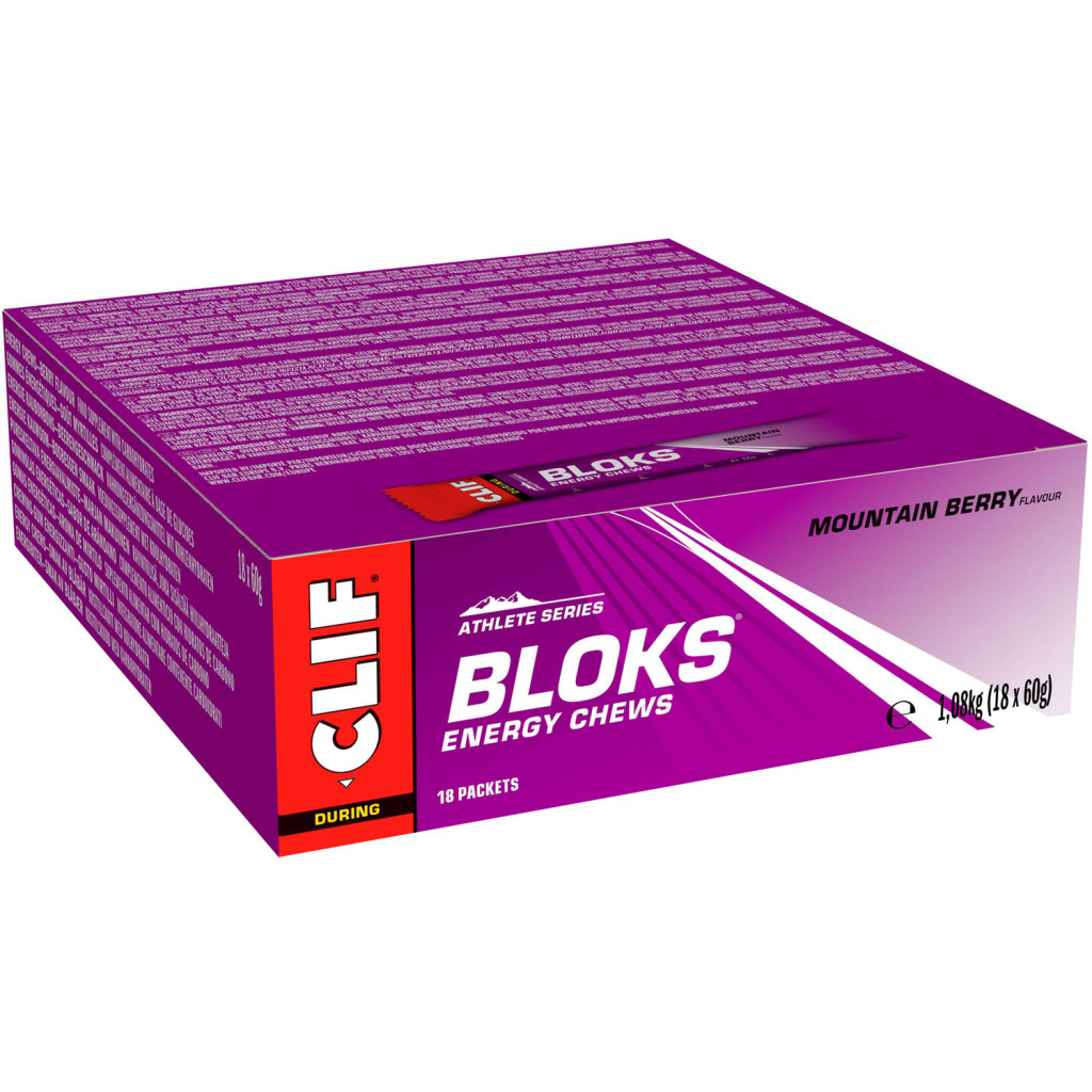 Clif Bloks Energy Chews - Mountain Berry - 18 x 60 gram (THT 3-3-2026) 1