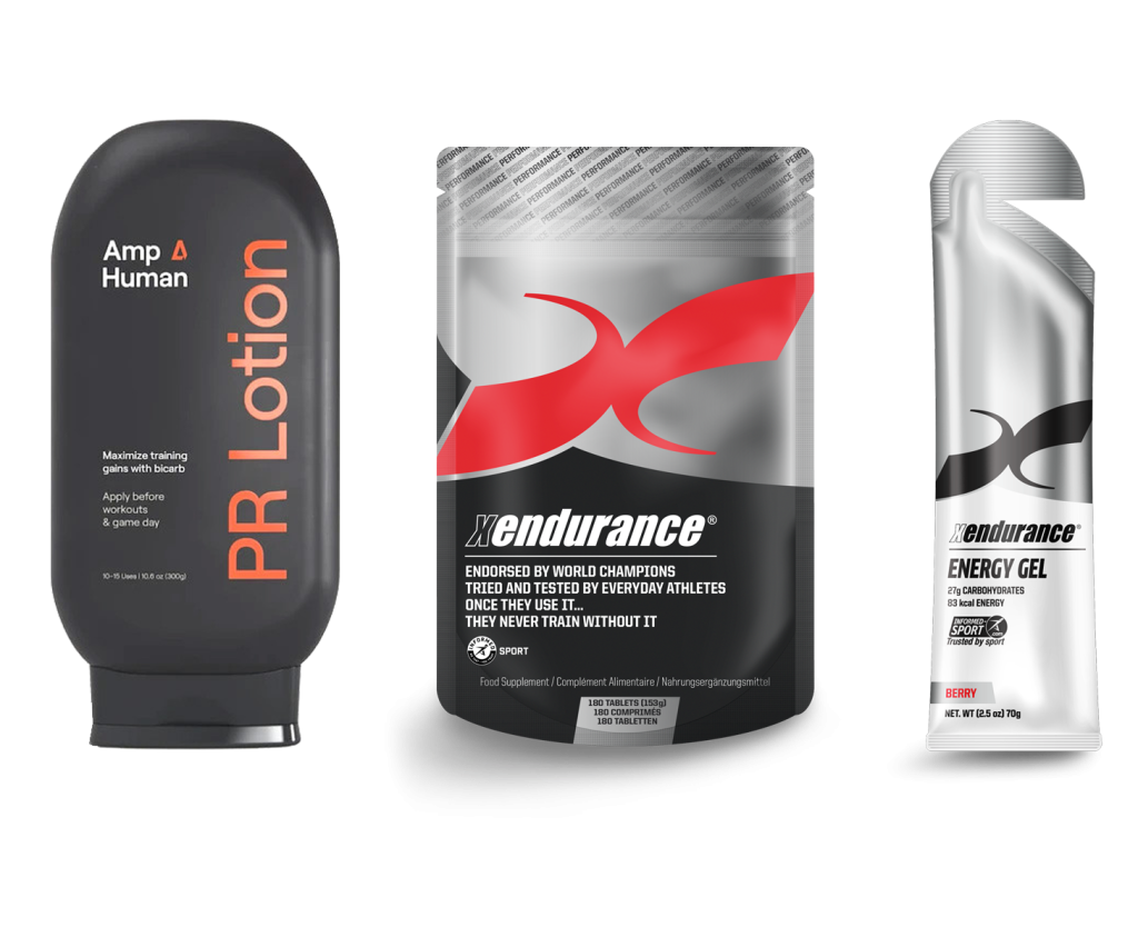 Amp Human PR Lotion Bottle + Xendurance Lactic Acid Buffer + Xendurance Energy Gels - 12 x 70g 1