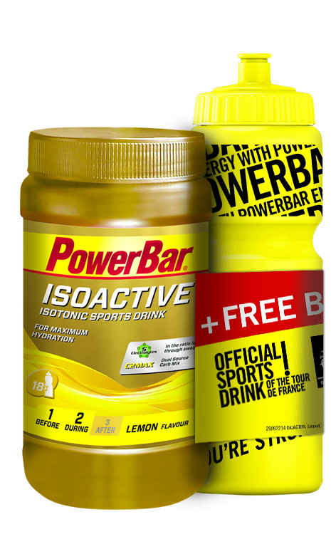 Aanbieding PowerBar IsoActive 600 gram + Gratis Bidon 1