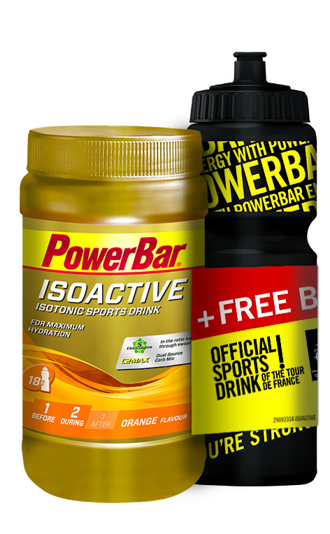 Aanbieding PowerBar IsoActive 600 gram + Gratis Bidon 2