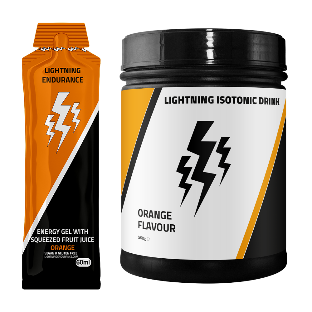 Lightning Endurance Energy Gel Squeezed Fruit Juice Orange - 24 x 60 ml + Isotonic Drink Orange - 560 gram 1