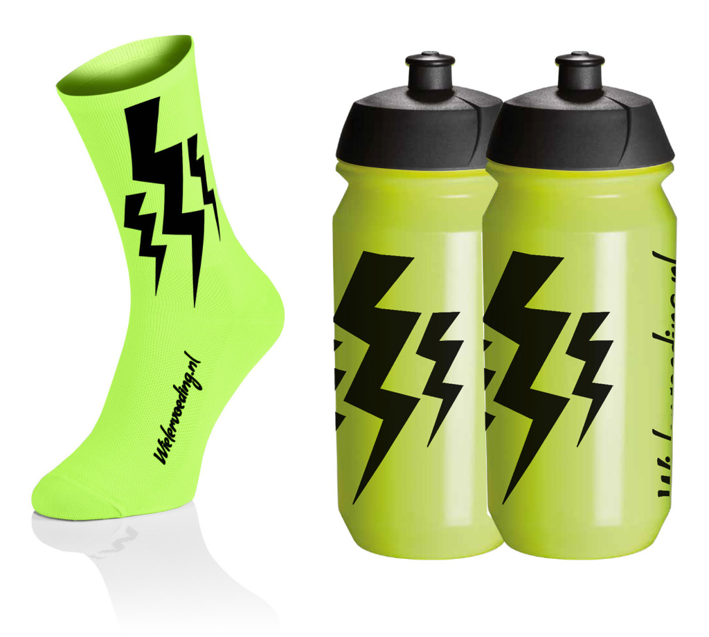 Lightning Socks - Fluo Geel + 2x Bidons - Geel 1