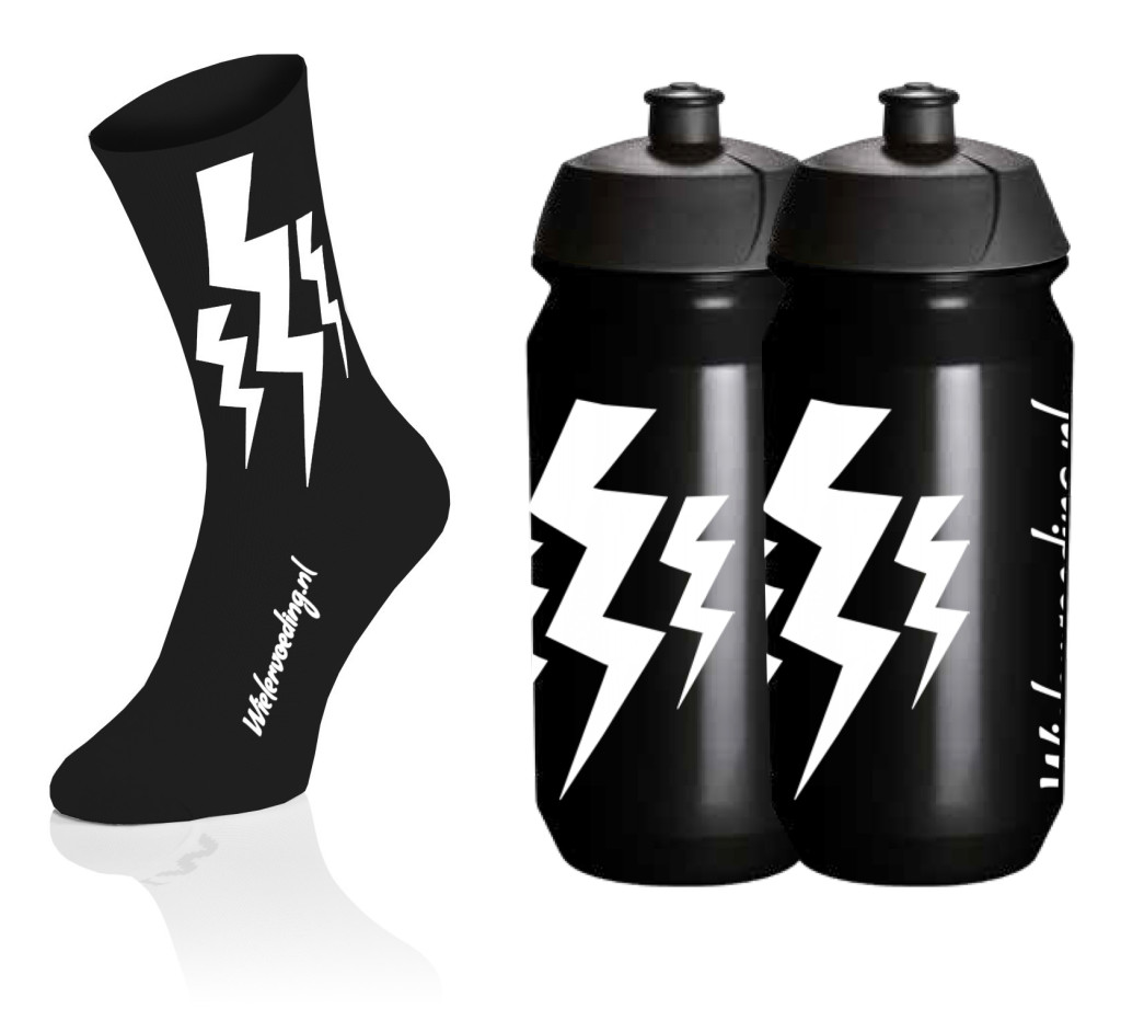 Lightning Socks - Zwart + 2x Bidons - Zwart 1