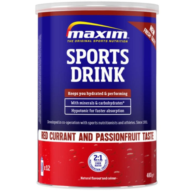 Aanbieding Maxim Hypotonic Sports Drink - Red Currant &amp; Passion Fruit - 480 gram (THT 18-5-2024) 1