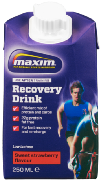 Aanbieding Maxim Recovery Drink - Ready to Drink - Strawberry - 250 ml (THT 4-3-2021) 1