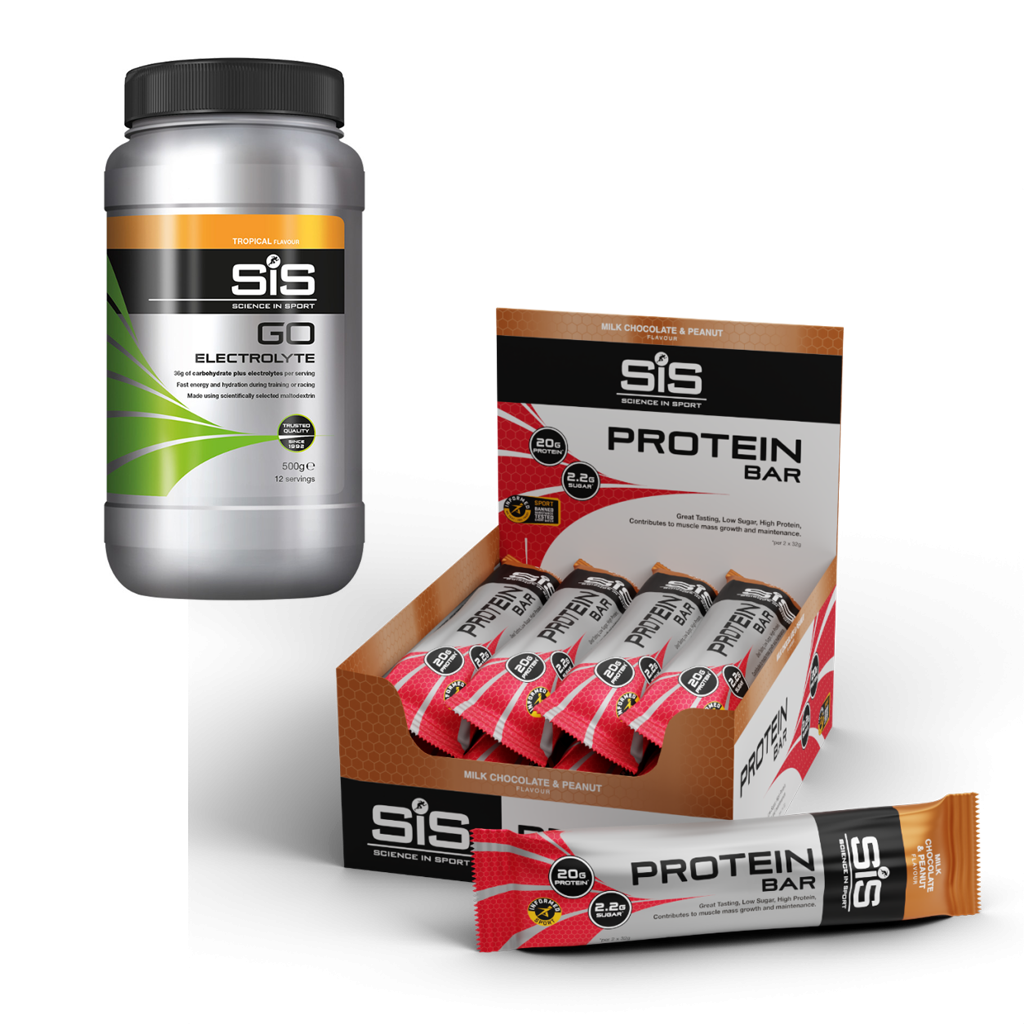 SiS GO Electrolyte - Sportdrank - 500 gram + SiS Protein Bar - 12 x 64 gram (LET OP! MINIMALE THT 30-11-2024) 1