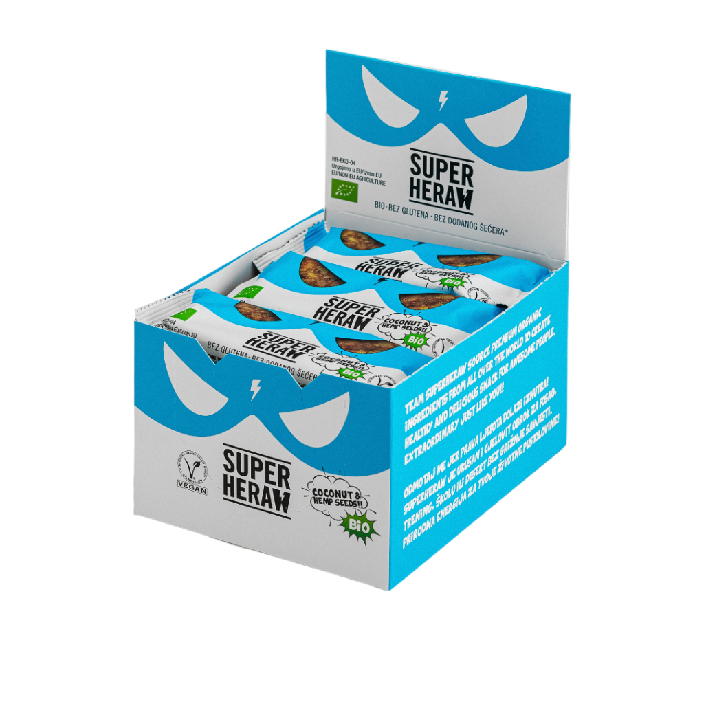 Superheraw Natural Bar - Coconut Hemp Seeds - 20 x 45 gram (THT 31-8-2026) 1