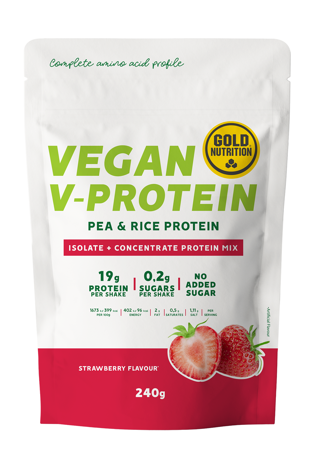 GoldNutrition V-Protein - Strawberry - 240 gram (THT 31-8-2025) 1